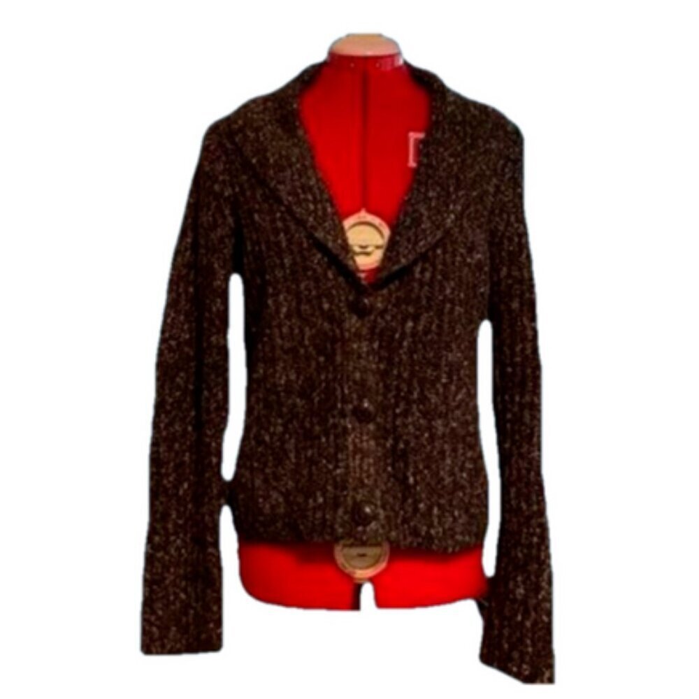 Womens Knit Cardigan S Vintage Padded Elbows Brown Cottagecore Granola